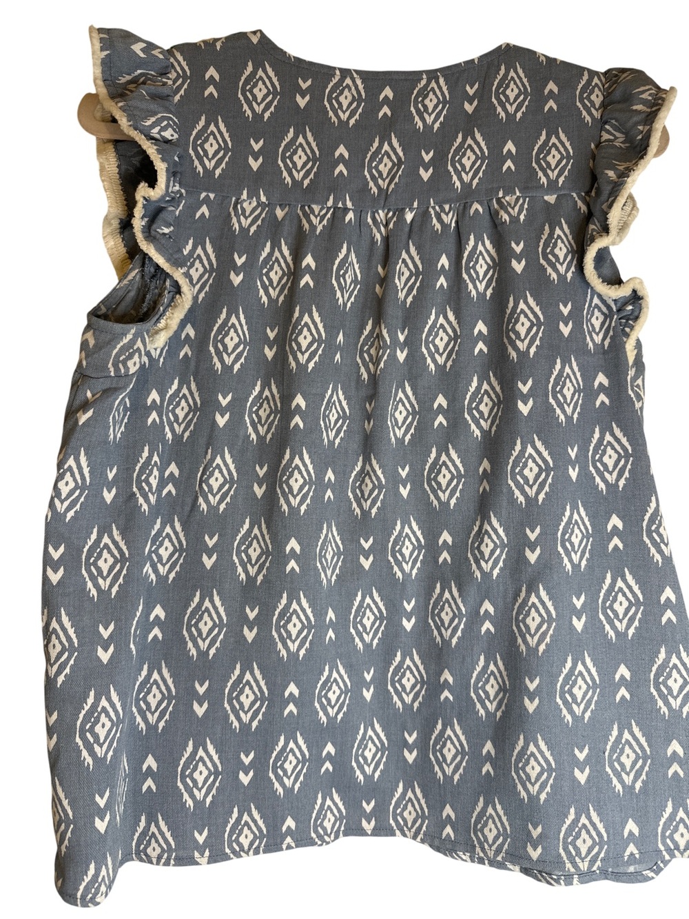 Finn Embroidered Top with Colorful Yoke, Slate Blue & Cream print, EUC sz L - Picture 3 of 3